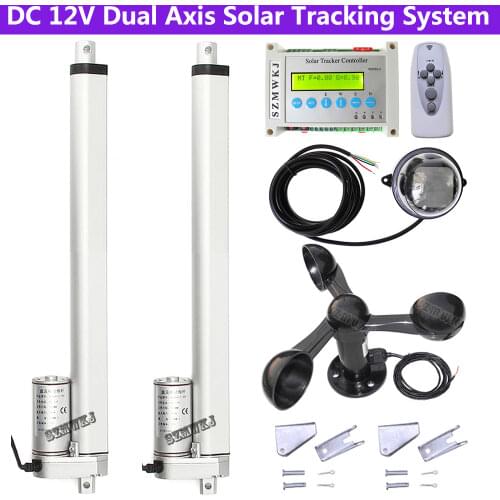 DIY Solar Tracker Kit: 2*12" Linear Actuators DC Motor &Dual Axis LCD Controller &Wind Speed Sensor for Solar Panel Sun Tracking