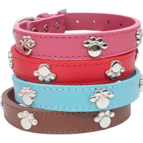 Leather Paw Pet Collars Adjustable Dog Necklace Durable Puppy Cat Strap Collars Pet Products
