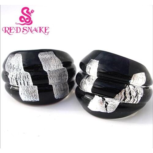 RED SNAKE Fashion Handmade Black and Silver color foil Murano Glass Rings