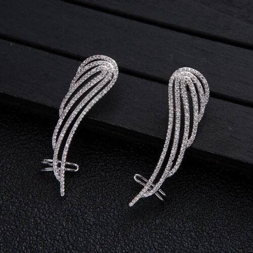 Favorite Wing Cut AAA Micro Zirconia Women Bridal Dress Wedding Everyday Clip Earring Fashion Jewelry e5712