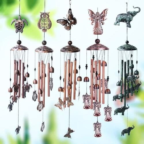 European and American Retro Metal Butterfly Tortoise Iron Wind Chime Home Garden Decoration Copper Outdoor Ornaments Owl Animal