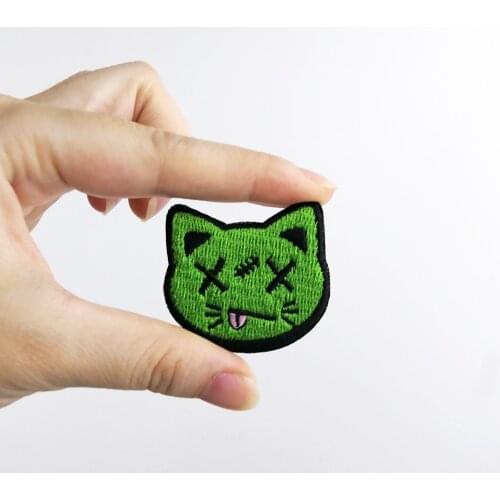 Cute Little Green Cat Embroidery Patches Stickers Iron on for Clothing Applique Cartoom Patch Hats Jackets