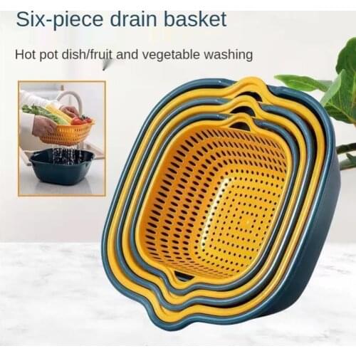 Multifunctional Drain Basket Household Double-Layer Vegetable Washing Basket Six-Piece Creative Kitchen Fruit Basin