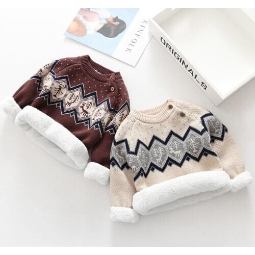 Fashion Autumn Kids Pullovers Baby Boys Rhombus Pinted Thick Sweaters Warm Babe Girls Sweater Winter Toddler Son Plush Clothing