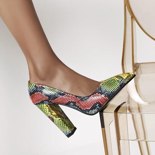 Arden Furtado 2021 Spring autumn fashion Pointed Toe Chunky Heels Womens Shoes Sexy Elegant Serpentine Yellow high heels Pumps