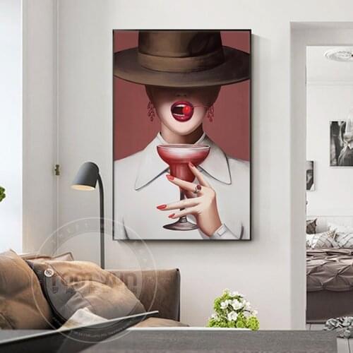 Modern Hat Girl Canvas Art Elegant Art Wall Painting for Living Room Bedroom Entrance Girlish Poster N Print Pop Home Decoration