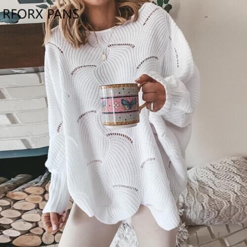 Solid Hollow Out Long Sleeve Plain Sweater Sweater Women Causal Sweater Top