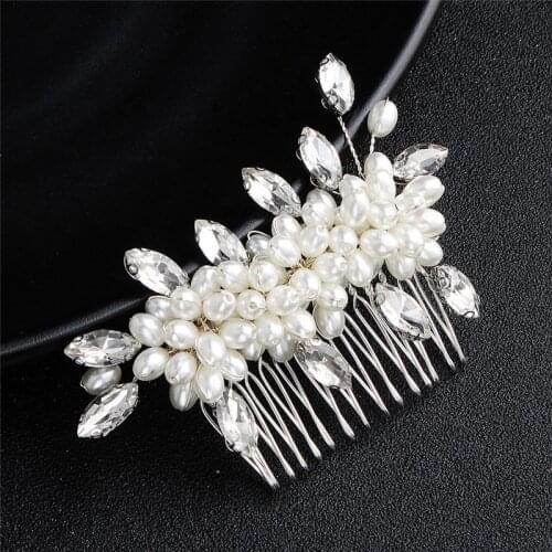 OKILY 2021 Luxuriou Imitation Pearl Silver Color Hair Combs for Women Crystal Cute Hair Accessories Jewelry