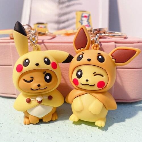 Genuine Pokémon Anime Keychain Kawaii Pop It Pikachu Cos Eevee Psyduck Figure Children Toys Minions Phone Ornaments Present Gift