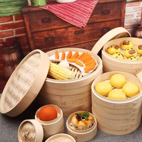 Steamer Bamboo Steam Cooker Basket Cage Cover Set Kitchen Cooking Tools For Dumpling Fish Rice Vegetable Egg Snack Dim Sum