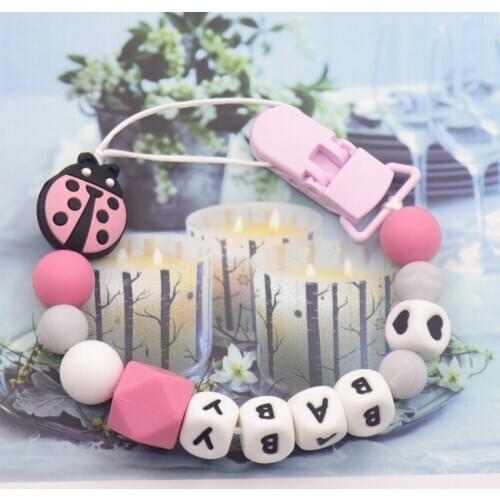 Personalized Name Silicone Teething Pacifier Clips With Safe Abs Beads Silicone Pacifier Chain Holder For Nipples Baby Chew Toys