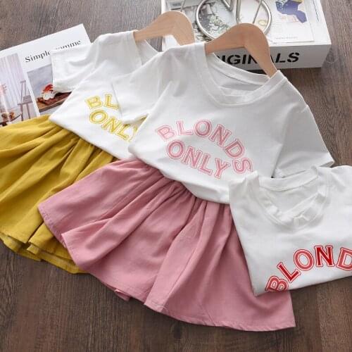 Casual Clothes Sets Little Girls Letter Print Top And Skirt 2pcs Summer Outfits Short Sleeve Children Princess Dresses for 2-6Y