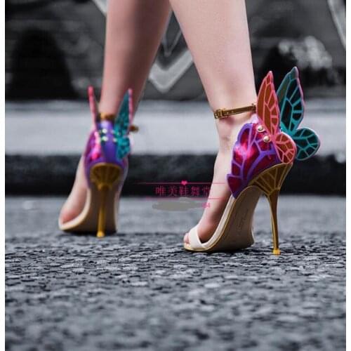 Moraima Snc Newest Butterfly-wing High Heel Sandals Summer Open Toe Ankle Strap Gladiator Shoes Sexy Thin Heels Wedding Shoes