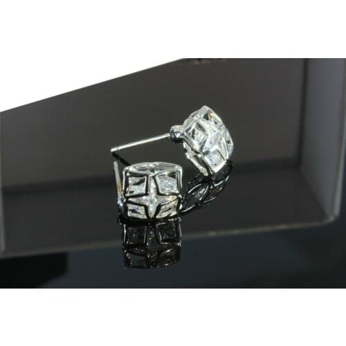 Earrings Square Rhodium Zirconium Silver Plated White Zircon Jewelry S 100 Anti Allergic