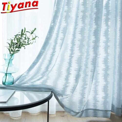 Jacquard Blue Wave Pattern Tulle Curtains for Living Room Moder Semi-Blackout Water Ripple Window Drapes for Bedroom HM885#VT