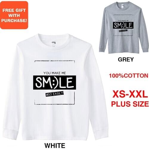 BLINGPAW You Make Me Smile So Easily Graphics women Long Sleeve T-Shirt O-Neck Tops Casual 100% Cotton Plus Size Streetwear