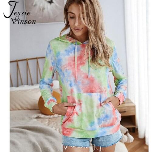 Jessie Vinson Tie Dye Print Hoodie Sweatshirt Women Casual Loose Front Pocket Pullover Hooded Sweatshirt Chic Winter Jacket