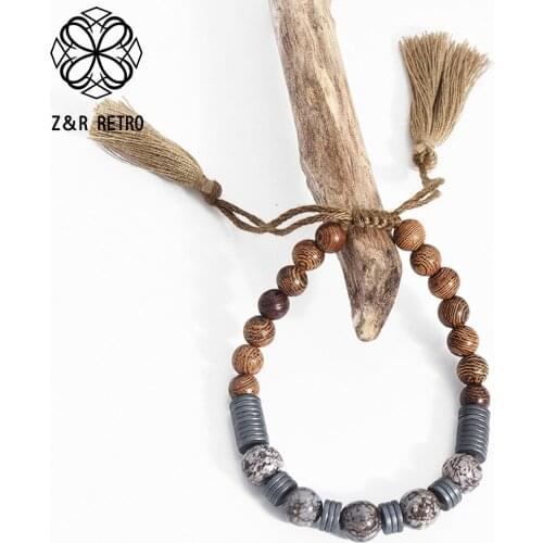 Vintage Wooden Beads Bracelet & Bangle with Suspension Tassel Pendants 2021 Fashion Costume Jewelry for Women Trend Accessories