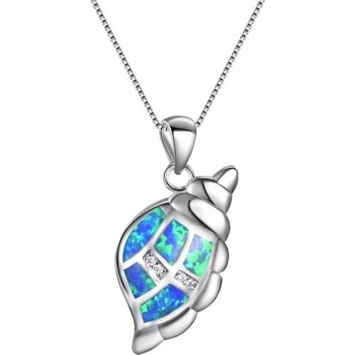 Fashion Blue Imitation Fire Opal Resin Choker Pendant Necklace Conch Shell Chain Necklaces for Women Boho Ocean Jewelry
