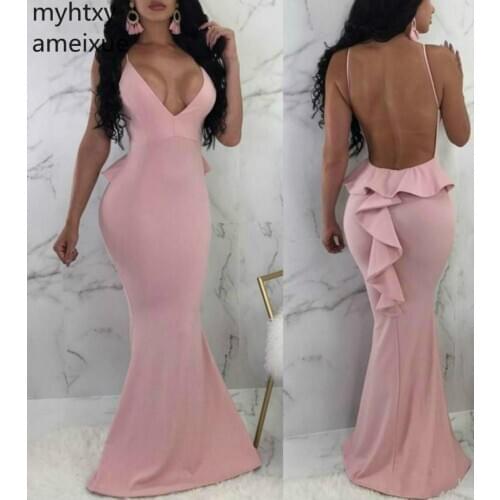 2020 Sexy Deep V-neck Cheap Pink Prom Dress Spaghetti Straps Sleeveless Formal Evening Party Gown Custom Made Plus Size Elegant