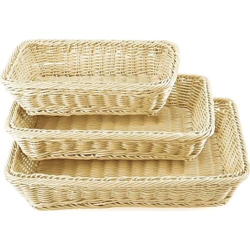 3 Pcs Wicker Bread Basket,Handmade Woven Basket,Tabletop Display Organizer Serving Baskets for Food Fruit Snacks Storage
