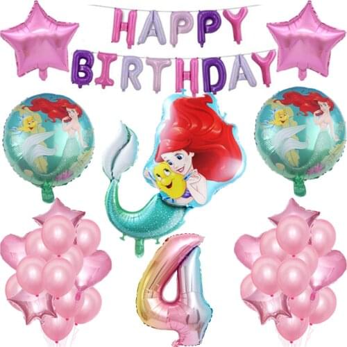 35pcs Mermaid Foil Helium Balloon 32" Number Latex Balloons Cake Baby 1 2 3 4 5st Birthday Party Decoration Kids Toy Air Globos
