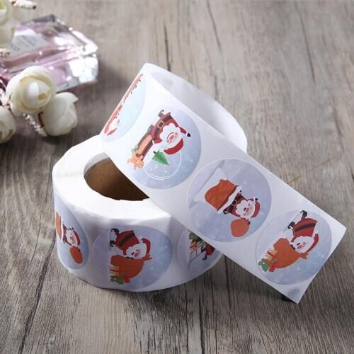 500pcs Christmas Stickers Roll Snowman Elk Santa Labels Stickers 1.5inch Round For Christmas Xmas Party Gift Card DIY Decorating