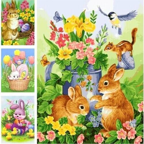 5D Diamond Painting Easter Bunny Full Drill Mosaic Diamond Embroidery Rabbit Cross Stitch Arts Craft for Wall Decor Easter Gift