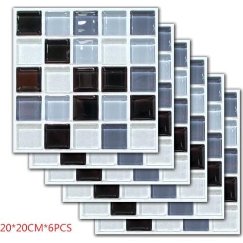 6pcs/set 3D Effect Marble Mosaic Tile Floor Wall Sticker Kitchen Bathroom Tiles Basin Decor Art Mural Waist Line Vinyl Poster