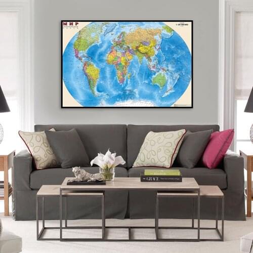 60*40cm The World Political Map In Russian Canvas Painting Wall Art Poster Education School Supplies Living Room Home Decor