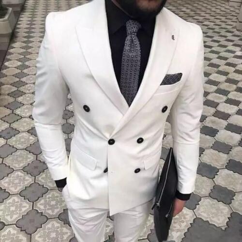White Tailor Made Mans Suits For Wedding Party Suits Groom Tuxedos Best Man Wear Groom Wear Dinner Suits Two Piece(Jacket+Pants)