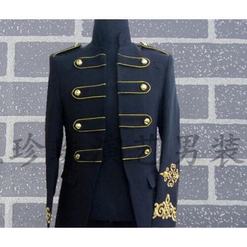 Free shipping mens short black golden embroidery vintage medieval tuxedo jacket event /stage performacne/this is only jacket