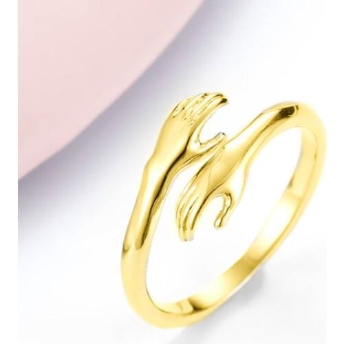 Vintage Hugging Hands Rings Lover Jewellery Knuckle Ring for Women Party Wedding Girls Stainless Steel Silver Color Anillos