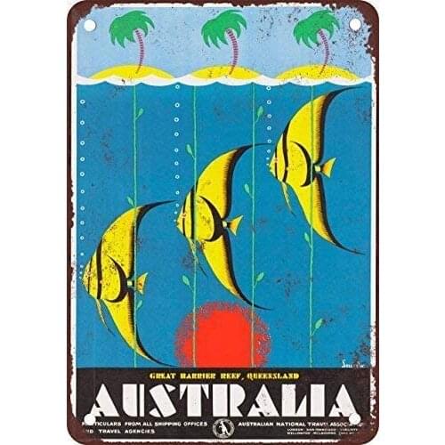 Great Barrier Reef Australia Vintage Retro Tin Sign Vintage Look Sign Plaque for Kitchen Bar Pub Farm House Wall Decoration