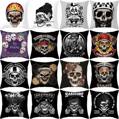 Black Cartoon Crossbones Pillow Cover Peach Skin Cushion Cover Office Bedroom Sofa Pillow Cover