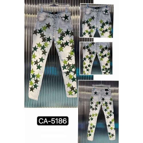 2021 Summer Cow Ripped Holes Embroidered Slim Jeans Mens High Street Fashion Brand Hip Hop Jeans Men Jeans For Men Graphic Jean