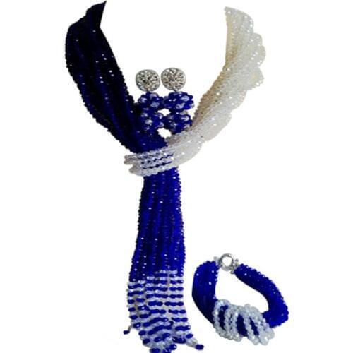 Quality Royal Blue Transparent Lovers Engagement Crystal Necklace Jewelry Sets 10C-WJ-15