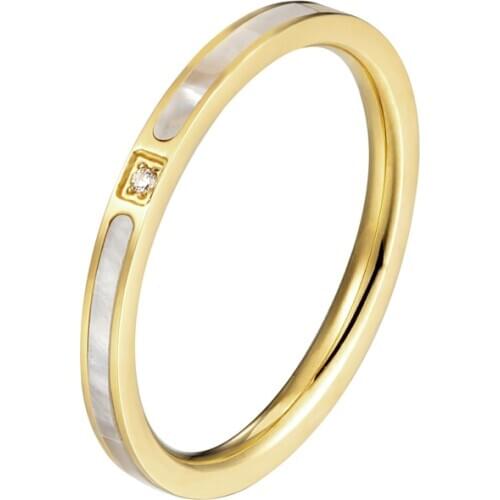 Classic Brand Jewelry Beautiful Zircon And Shell Ring Woman Gift Top Quality Stainless Steel Gold Color Love Rings Drop Shipping