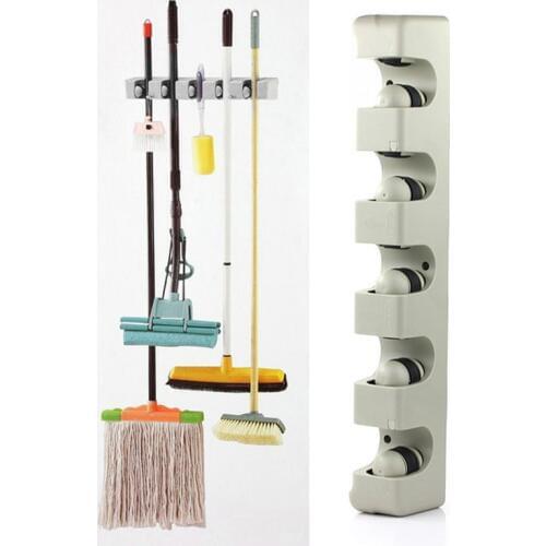 Kitchen Organizer 5 Position Wall Mounted Shelf Storage Holder for Mop Brush Broom Mops Hanger ABS Home Organizer