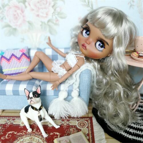 ICY DBS Blyth doll grey hair silver hair platinum hair dark skin joint body shiny face 1/6 bjd 30cm girls toy gifts