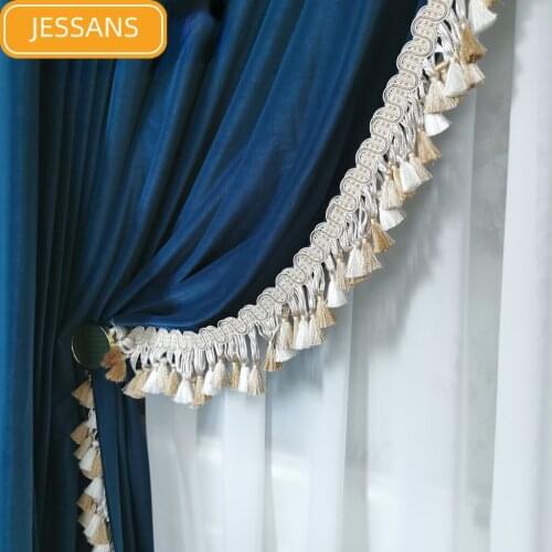 Nordic High-end Wool Velvet Pure Color Lace Curtains Blackout Curtains for Bedroom Living Room Finished Product Customization