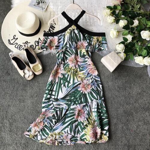2019 New Sexy Print Casual Dress Thin Woman Beach Seaside Holiday Party Club Vestidos F430