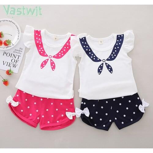 Toddler Baby Summer Girls Clothes 1 2 3 Years Flying Sleeve T shirt+Polka Dots Shorts Girls Outfits Kids Clothing For Girls Sets