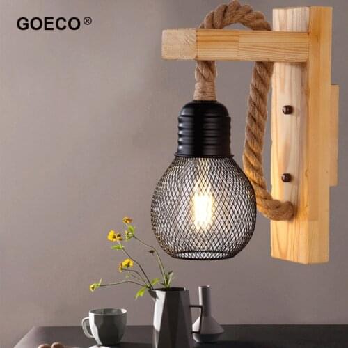 Industrial Vintage Retro Hemp Rope Wood Wall Light Bedside Sconce Wooden Wandlamp For Bedroom Restaurant Aisle American Decor