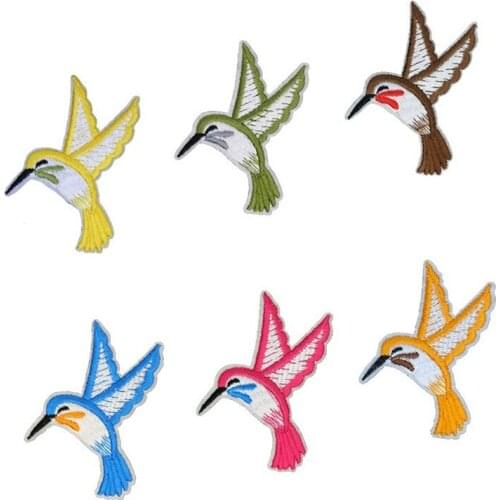 Hot Sale Beautiful Green Pink Yellow Flower Floral Bird Patches Embroidered Iron on Patch for Clothing Sticker Coat Badge