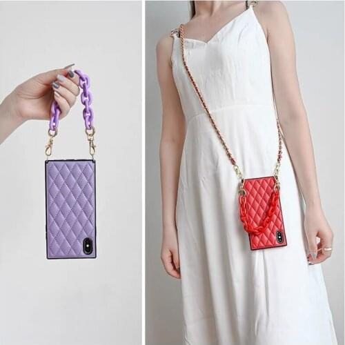 Luxury Plaid Cover Lambskin For Samsung Galaxy S9 S10 Note 9 10 S20 S21 Ultra Plus A90 Phone case With Strap Chain Crossbody Bag