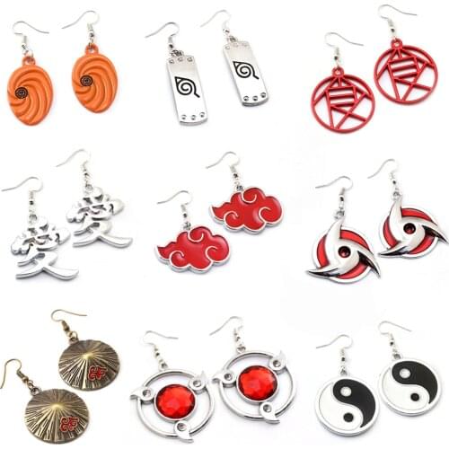 Akatsuki Drop Earrings Anime Darts Red Cloud Sharingan Eye Leaf Village Logo Dangle Earrings For Men Women Gifts Cosplay Souveni