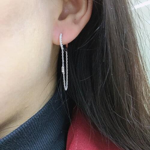 Huitan Silver Color Cool Dangle Earrings with Chains for Women Fashion Versatile Accessories 1 Pair of Hip Hop Earrings Jewelry