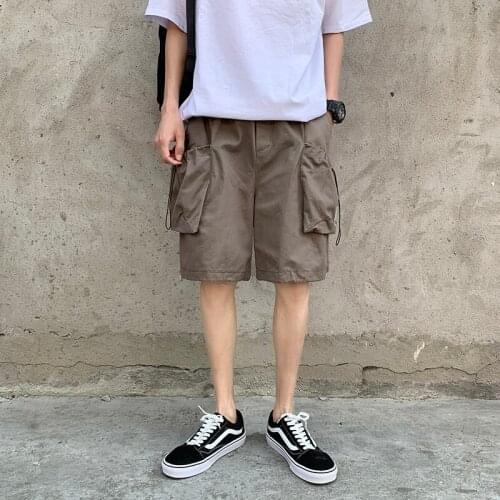 Men Loose Cargo Shorts Cotton Multi Pockets Foot Pants Military Style Overalls Shorts Casual Sports Harajuku Punk Five Point
