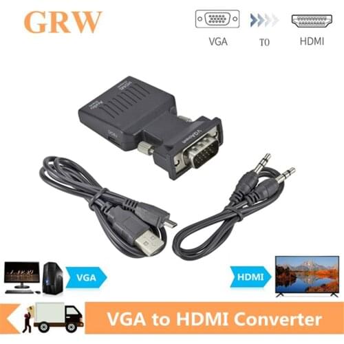 Grwibeou 1080P/720P VGA to HDMI-compatible Converter Cable Adapter Audio Power input for HDTV Monitor Projector PC Laptop TV-BOX